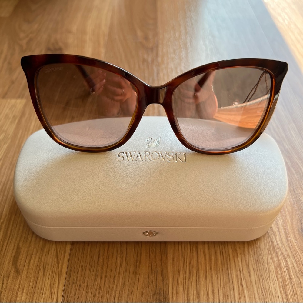 NWT | Swarovski | Brown Tortoise Butterfly Sunglasses With Case